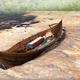 Artist’s depiction of the woman’s boat grave, placed atop an earlier grave dating back approximately 100 years.